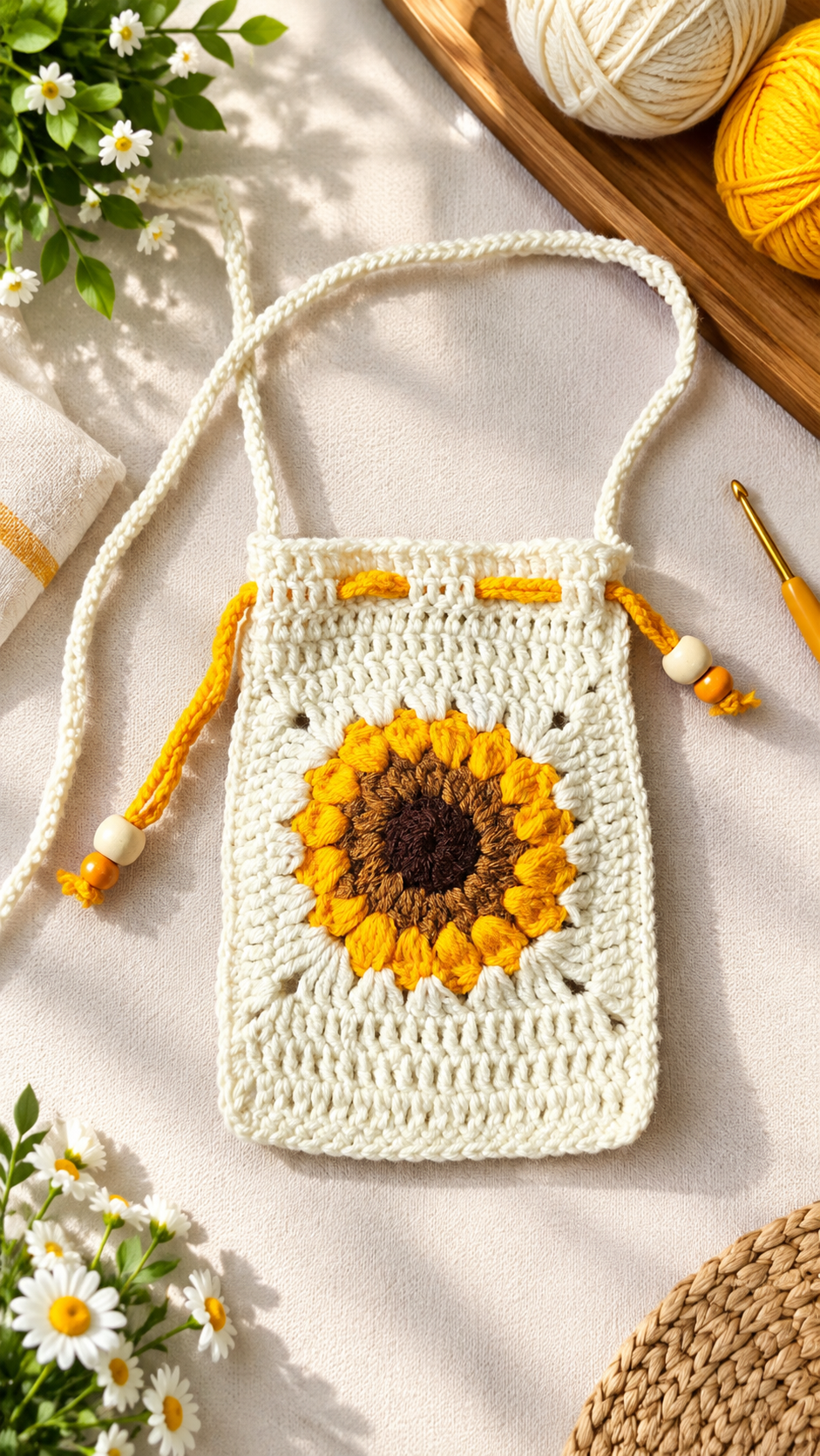 Crochet Sunflower Sling Bag