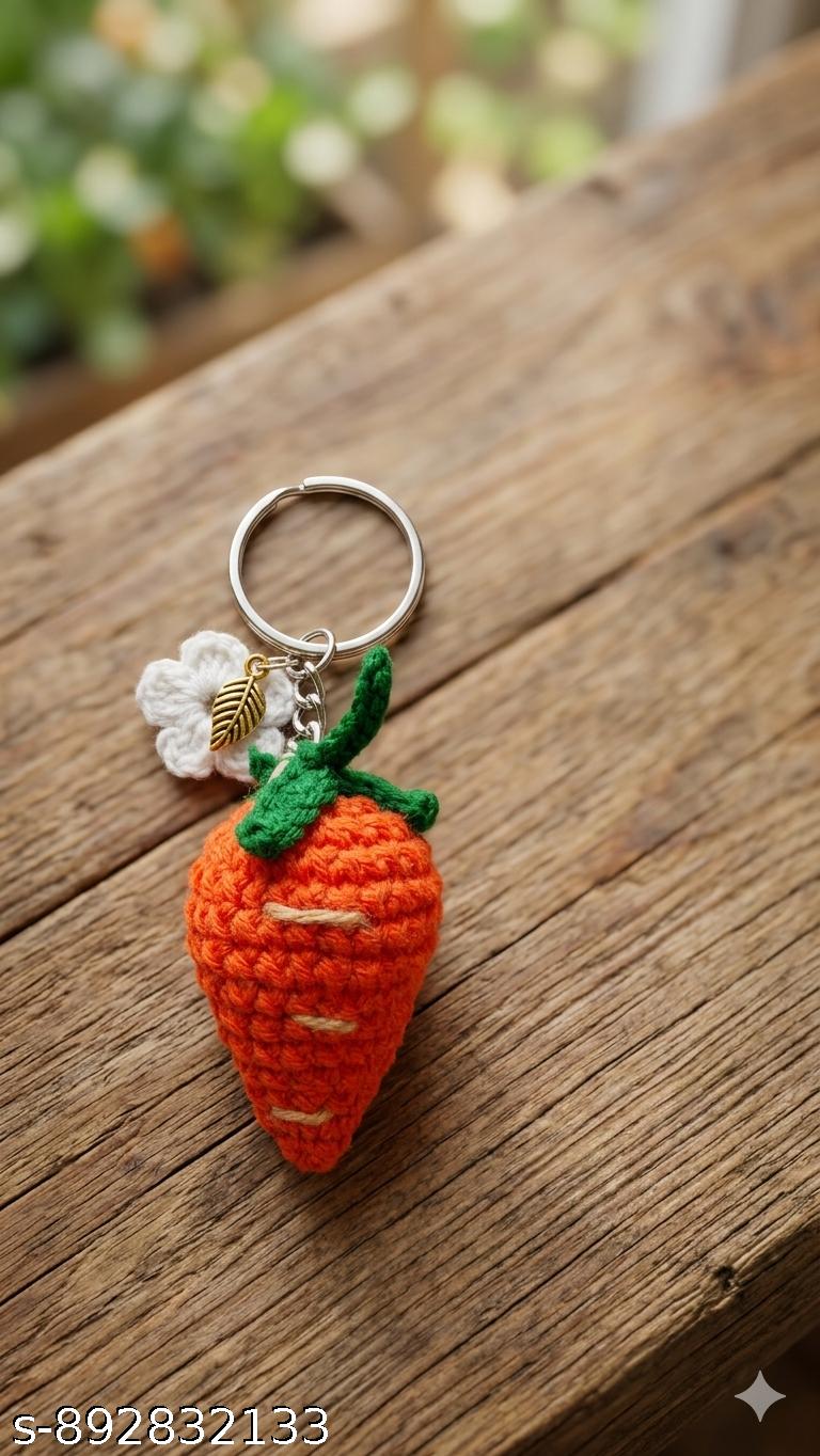Carrot Keychain with Leaf Charm | Cute Mini Vegetable Key Ring