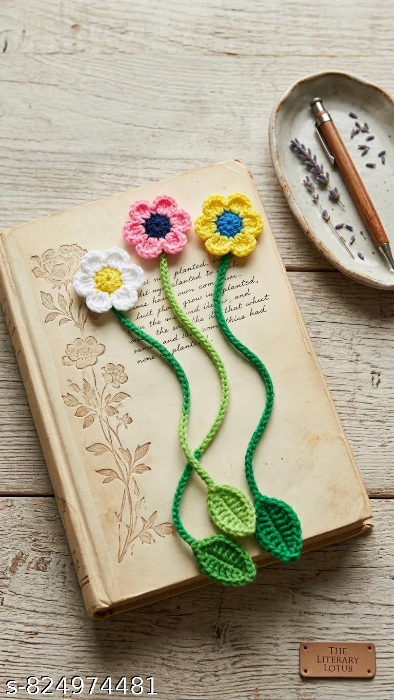 Handmade Crochet Flower Bookmark | Cute Knitted Floral Bookmark ( pack of 3)