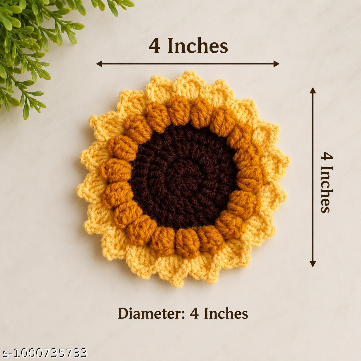 Handmade Crochet (Pack of 2) Sunflower Idol Asan / Tea Coaster