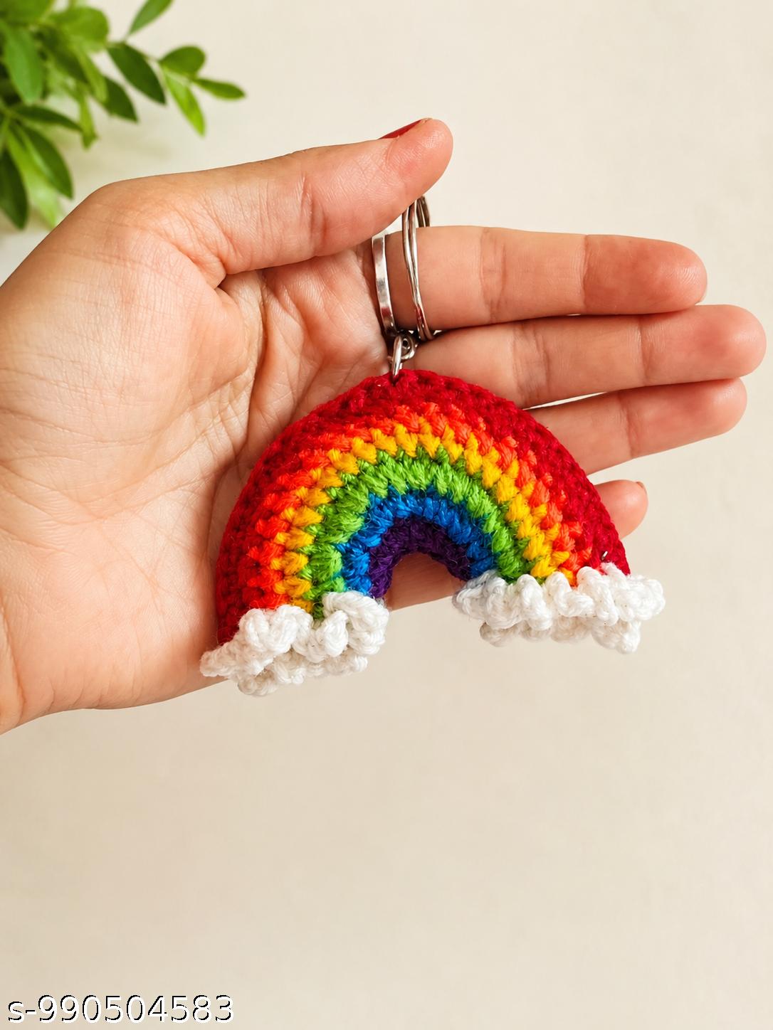 Handmade Crochet Rainbow Keychain | Cute Rainbow Bag Charm & Key Holder