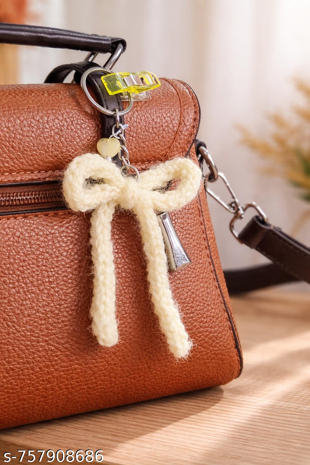 Handmade Woolen Bow Keychain for Women & Girls | Cute Bag Charm | Soft Crochet Hanging Accessory
