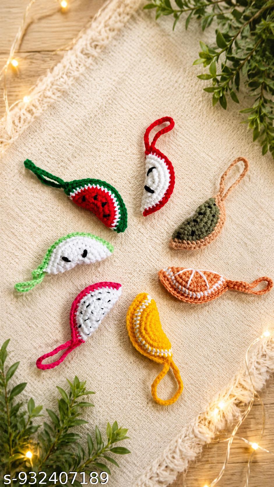 Fruit Slice Hanging Charm Set | Cute Amigurumi Mini Fruit Charms for Bags, Keys & Accessories (Pack of 7)