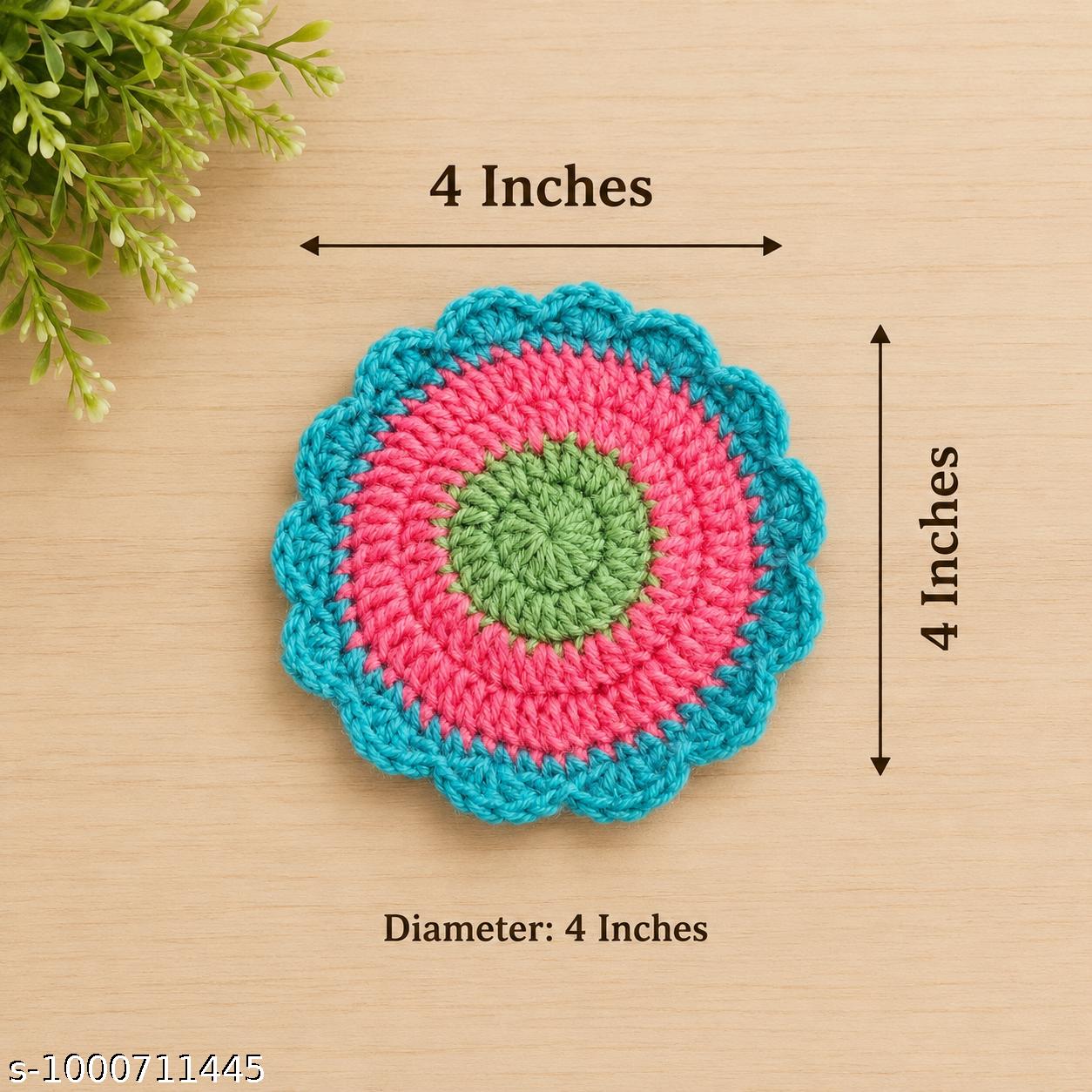 (Pack of )  Crochet Flower Coaster / Idol Aasan (4 Inches) | Decorative Tea Cup Mat | Reusable Table Decor