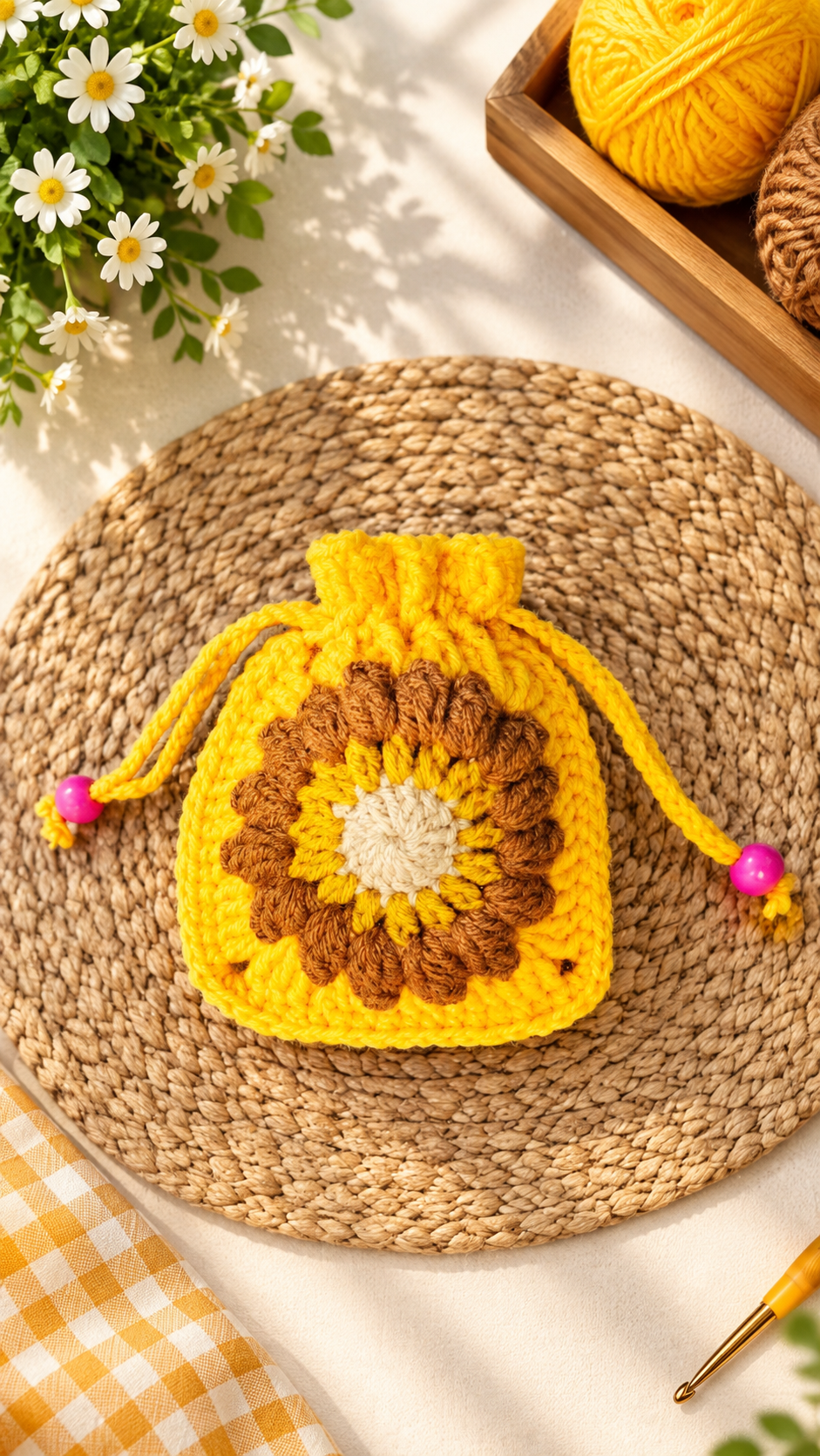 Sunflower Crochet Potli Bag